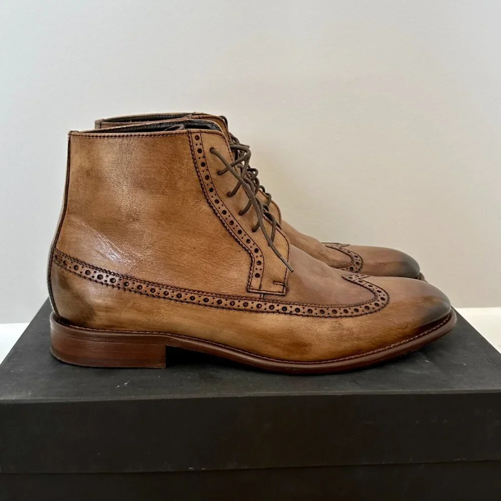 Johnston and Murphy Cartwright Wingtip Boot Size 10.5 Brown Italian Calfskin - Picture 4 of 6